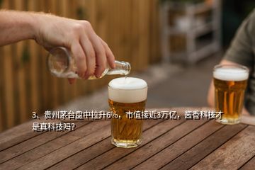 3、貴州茅臺盤中拉升6%，市值接近3萬億，醬香科技才是真科技嗎？