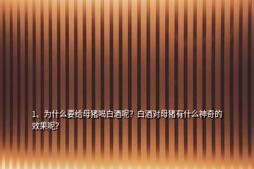 1、為什么要給母豬喝白酒呢？白酒對(duì)母豬有什么神奇的效果呢？